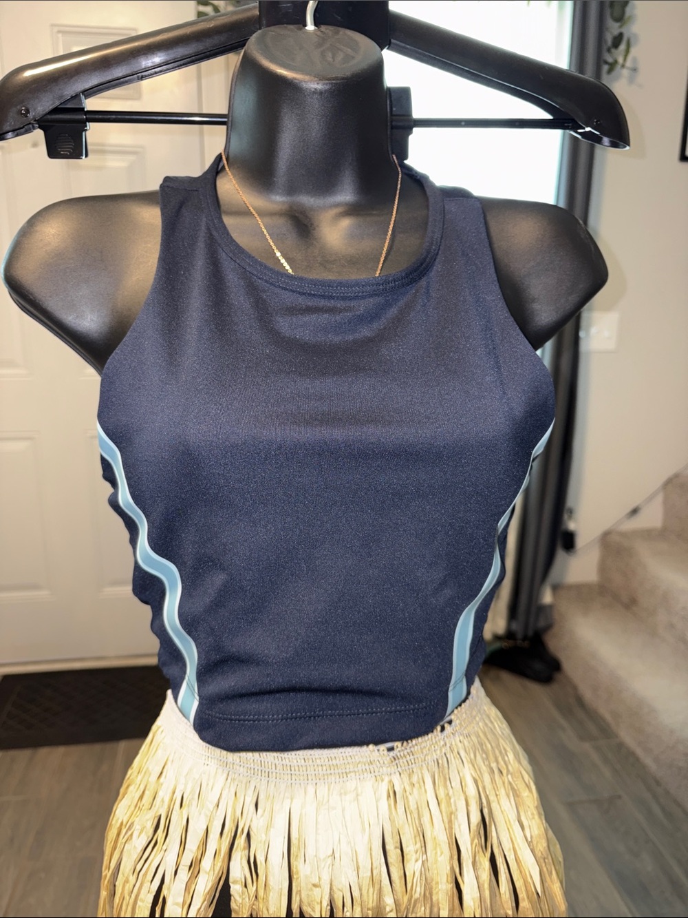 Joy Lab Navy Blue Sleeveless Crop Tank with Light Blue Side Trim -XS